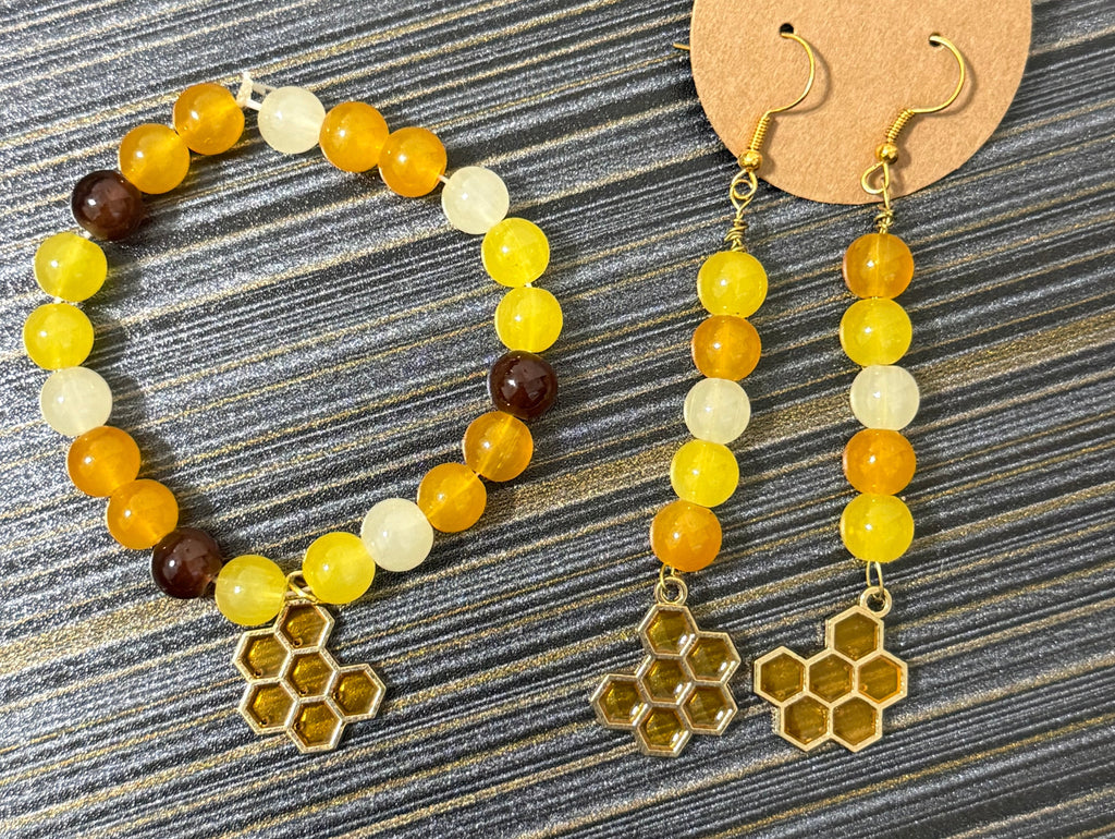 Handmade Honeycomb earrings and bracelet set