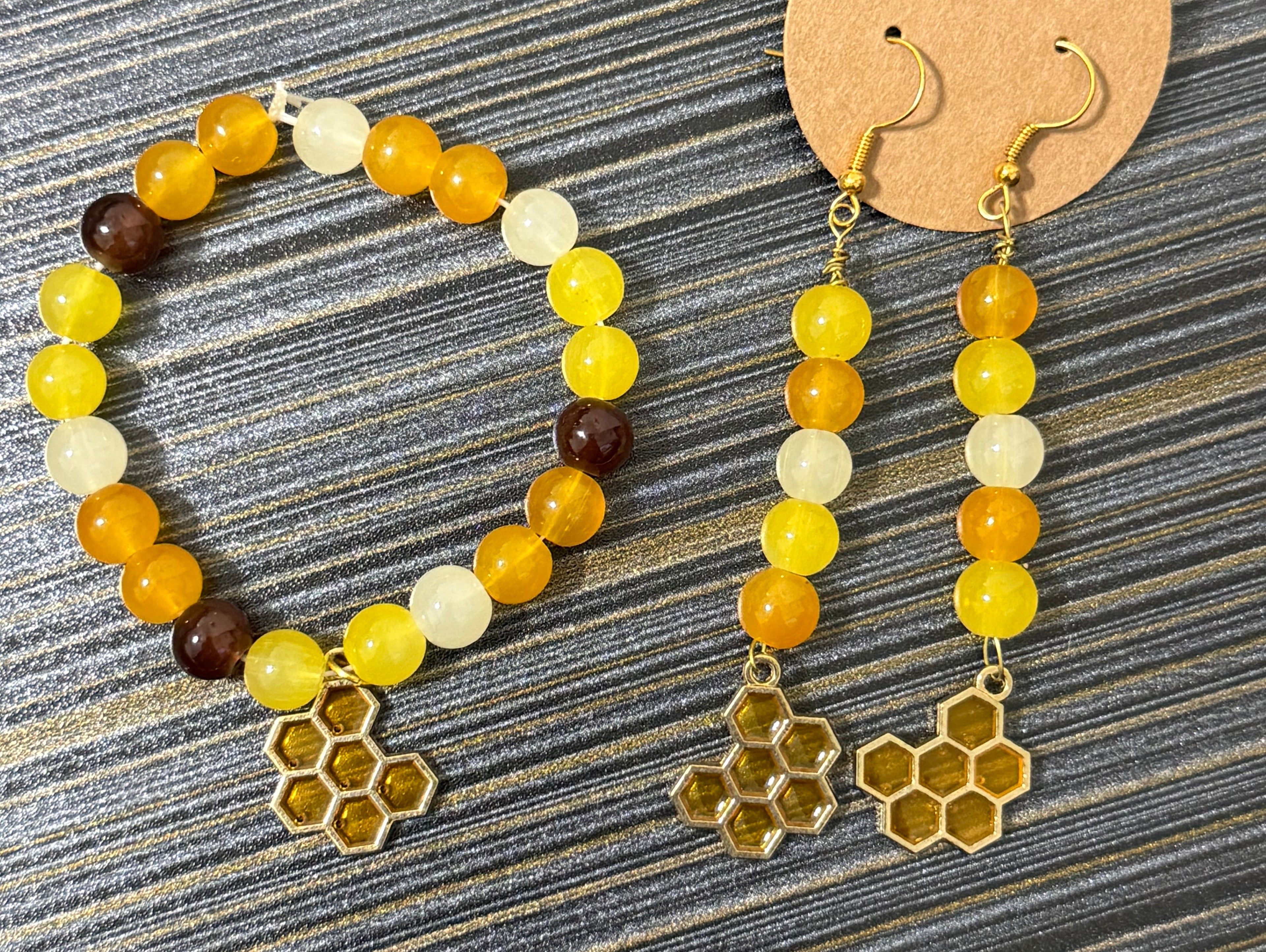 Handmade Honeycomb earrings and bracelet set